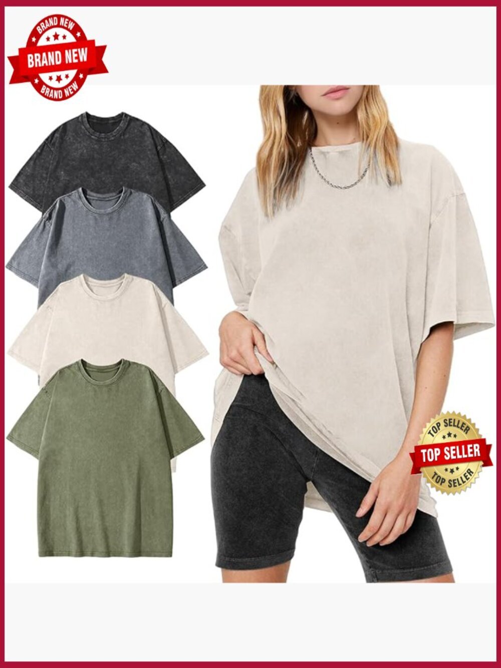 3 Pack Women's Oversized Cotton Tees Short Sleeve Baggy Boyfriend Streetwear
